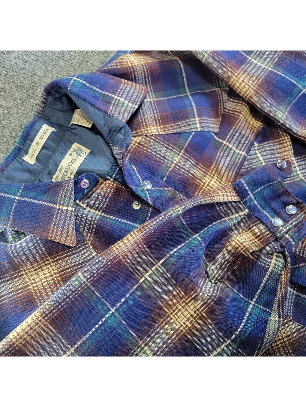 Vintage Roebucks Plaid Western Pearl Snap Flannel M